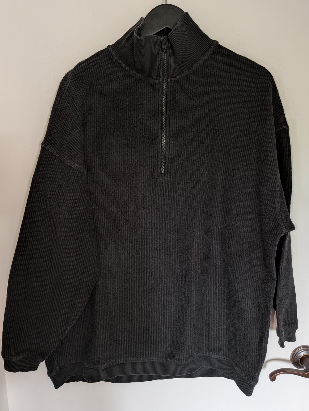 Aerie Black Ribbed Half-Zip Sweater